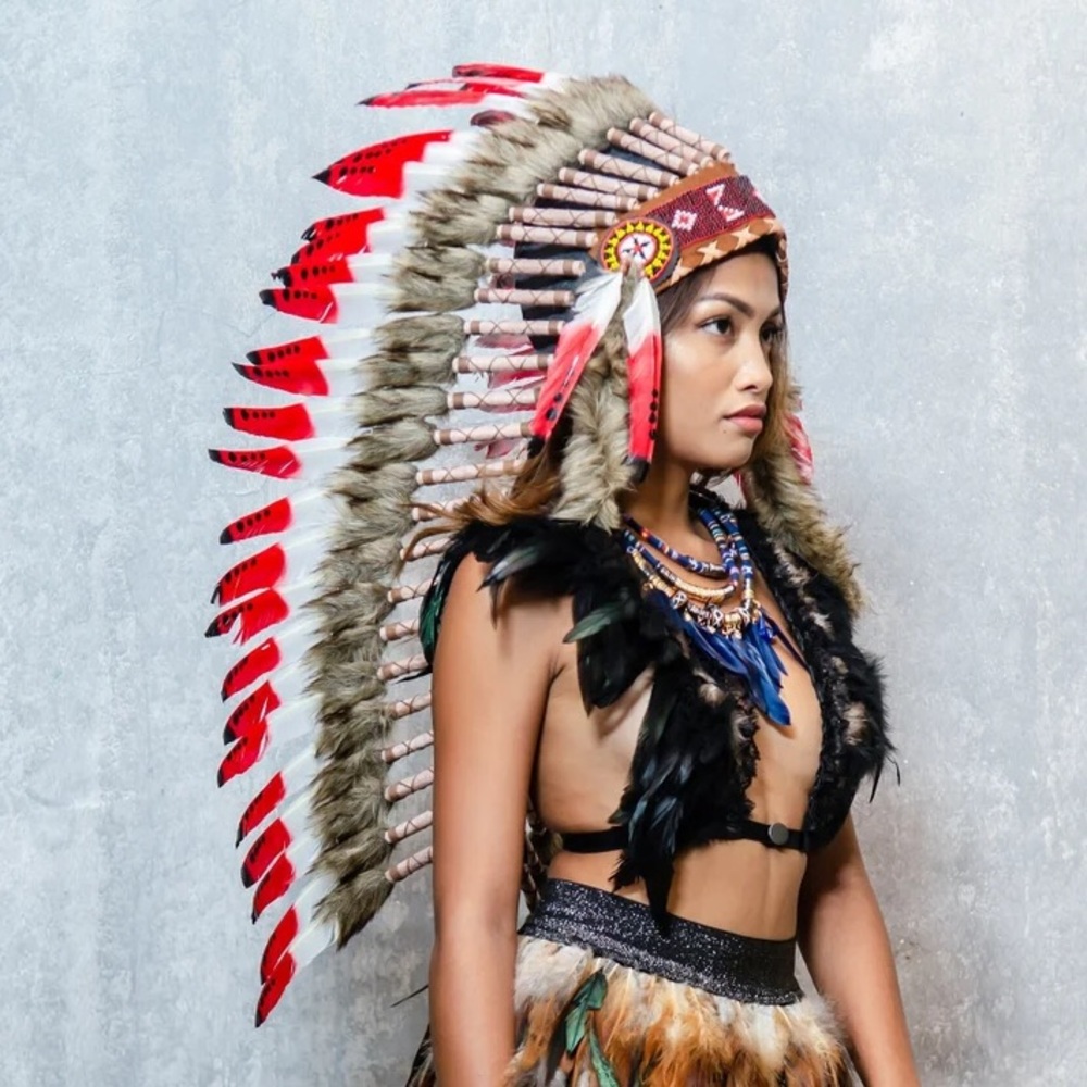 Traditional Feather Headdress Beaded Band